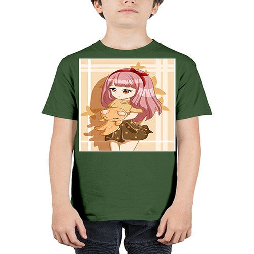 Cute and beautiful girl long pink hair with doll 9# - anime - Youth Tee Unisex