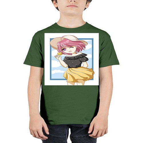 Cute and beautiful girl pink hair with hat in the summer 146# - anime - Youth Tee Unisex