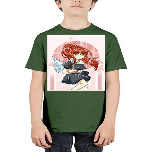 Cute and beautiful girl red long hair with sword cartoon 157# - anime - Youth Tee Unisex