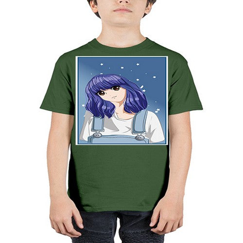 Cute and beautiful girl short purple hair 144# - anime - Youth Tee Unisex