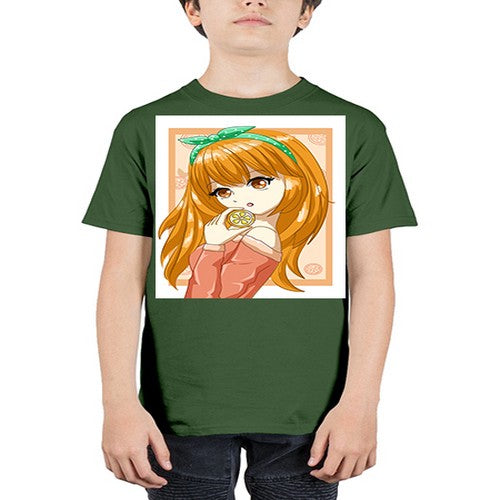 Cute and beautiful girl with orange in the summer 174# - anime - Youth Tee Unisex
