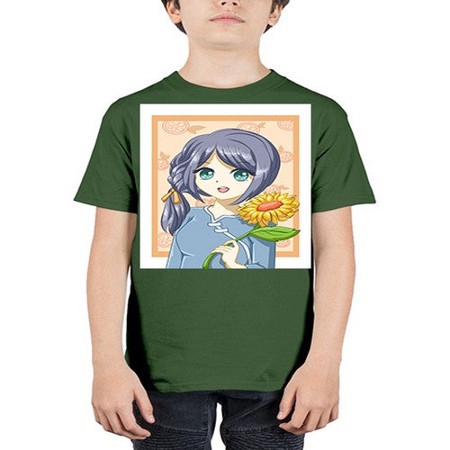 Cute and beautiful girl with sunflower in the summer 165# - anime - Youth Tee Unisex