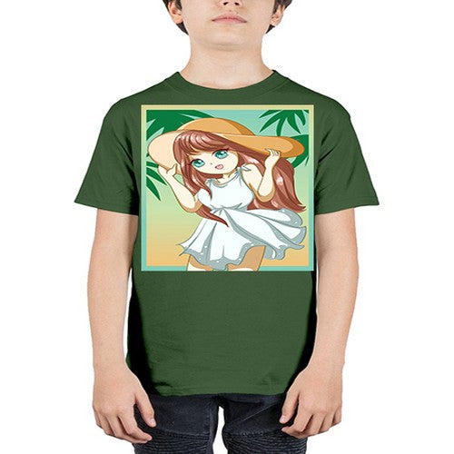 Cute and beautiful girl with white dress in beach at summer 162# - anime - Youth Tee Unisex