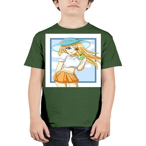Cute and beautiful girl yellow hair with apple in the summer 158# - anime - Youth Tee Unisex