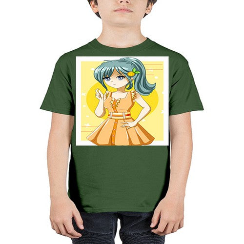 Cute and beautiful orange theme girl in summer 45# - anime - Youth Tee Unisex