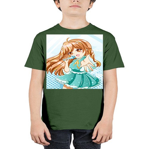 Cute and beautiful singer girl with green dress 163# - anime - Youth Tee Unisex