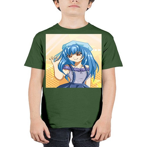 Cute and funny girl with blue hair in purple dress 83# - anime - Youth Tee Unisex