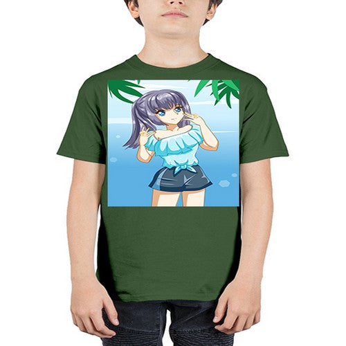 Cute and happy girl with blue shirt in summer 125# - anime - Youth Tee Unisex