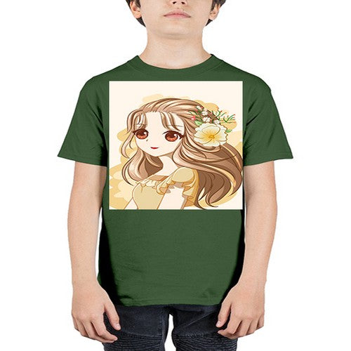 Cute and happy girl with flowers crown 57# - anime - Youth Tee Unisex