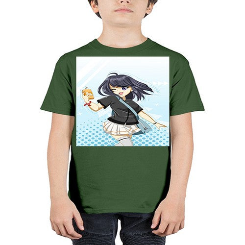 Cute and happy student girl with banana milk 4# - anime - Youth Tee Unisex