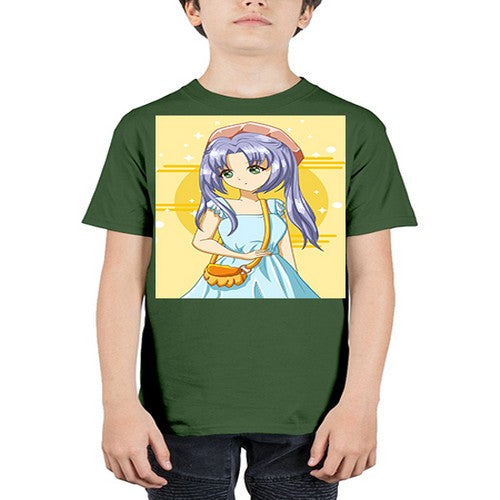 Cute and soft girl blue hair with blue dress in summer holiday 60# - anime - Youth Tee Unisex