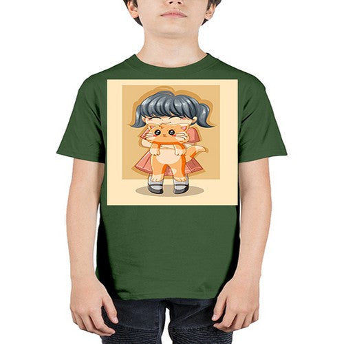 Cute girl with cat animal day 135# - anime - Youth Tee Unisex