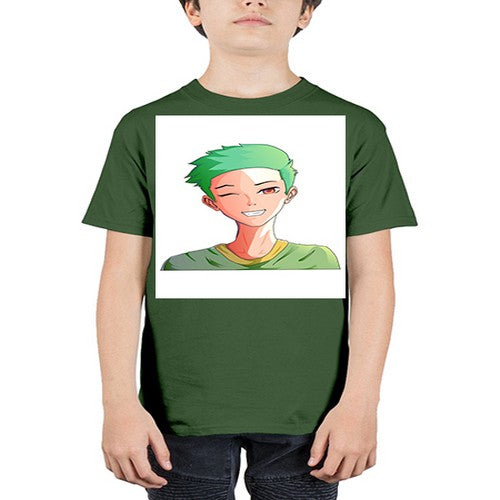 Handsome boy green hair wearing green shirt 35# - anime - Youth Tee Unisex