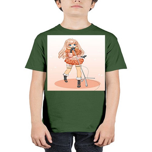 Happy and beautiful singer woman with microphone 160# - anime - Youth Tee Unisex