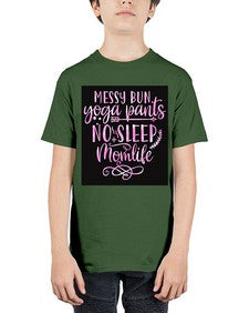 Messy bun yoga pants no sleep momlife  424# - yoga - Youth Tee Unisex