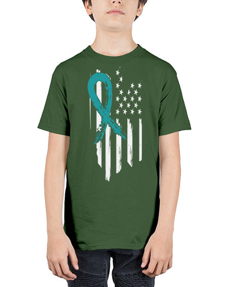 PTSD Teal Ribbon Distressed US 7# - PTSD - Youth Tee Unisex