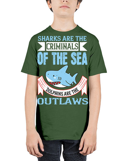 Sharks are the criminals of the sea Dolphins are the outlaws Style 32# - shark-fish - Youth Tee Unisex