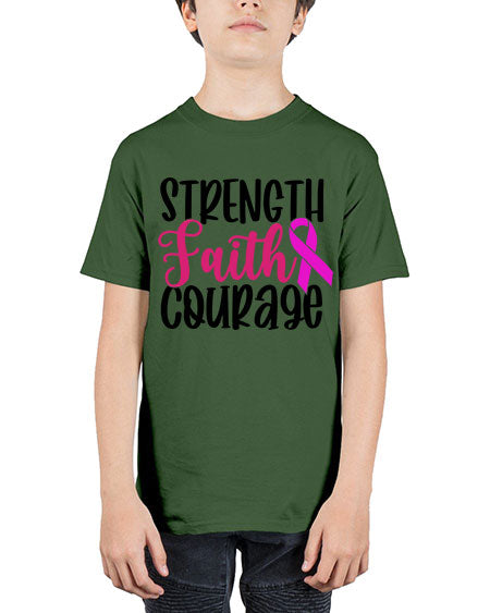 Strength Faith Courage 7# - breast cancer - Youth Tee Unisex