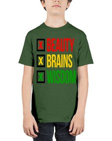 beauty brains wisdom 262# - black words and phrases - Youth Tee Unisex