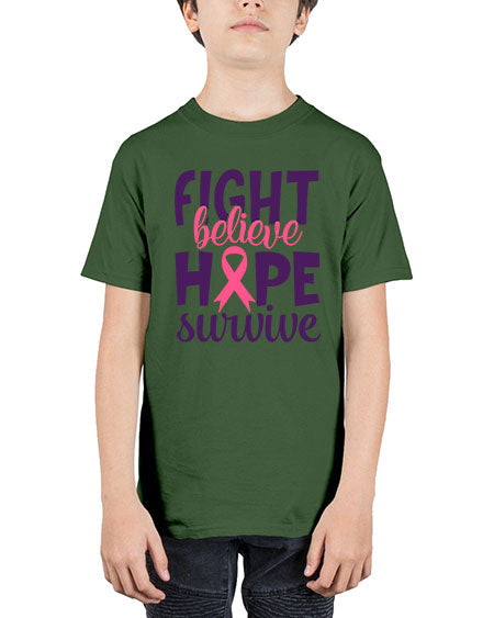 fight believe hope survive Style 13# - breast cancer - Youth Tee Unisex