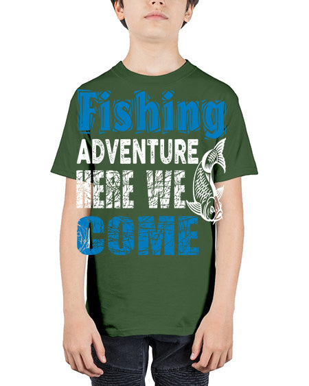 fishing adventure here we come png 79# - shark-fish - Youth Tee Unisex