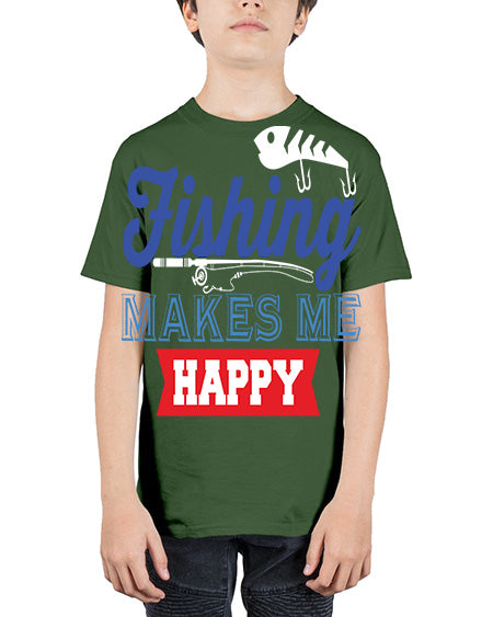fishing makes me happy png 78# - shark-fish - Youth Tee Unisex