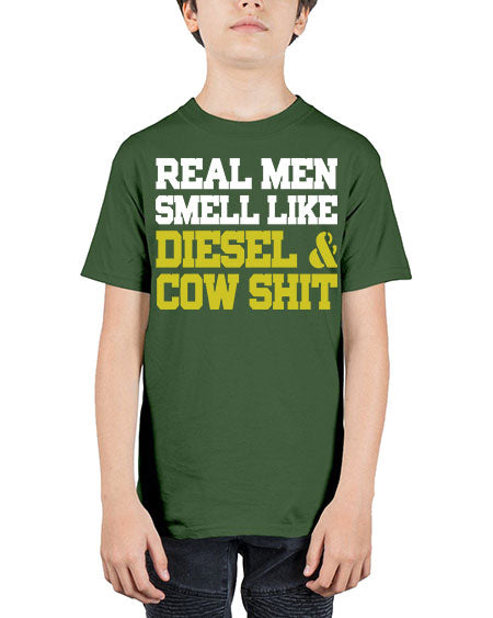 real men smell like diesel and cow poop - cow - Youth Tee Unisex
