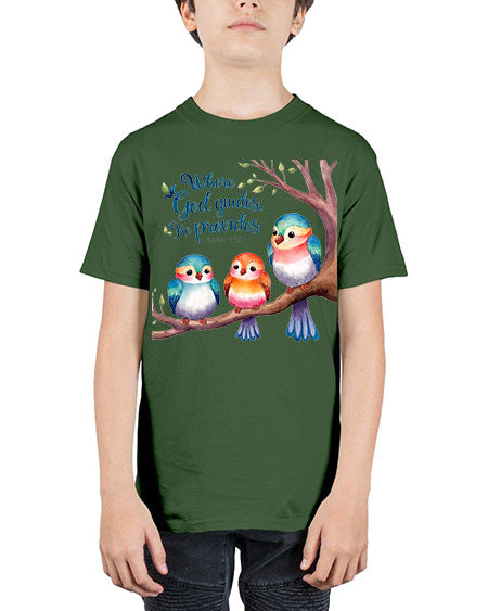 where god guides, he provides 77# - birds - Youth Tee Unisex