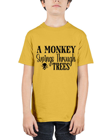 A monkey swings through trees  - monkey - Youth Tee Unisex