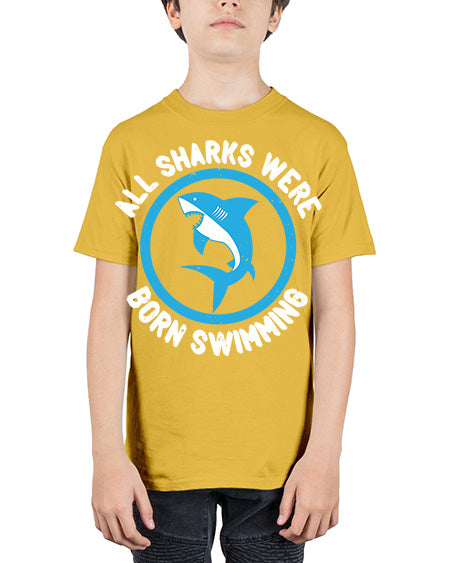 All sharks were born swimming Style 100# - shark-fish - Youth Tee Unisex