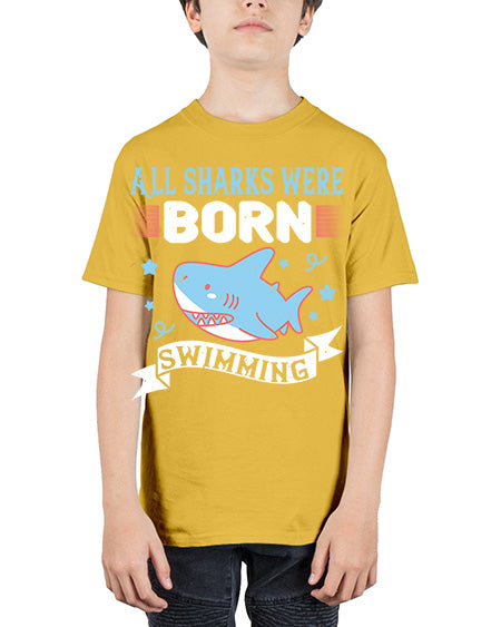All sharks were born swimming Style 98# - shark-fish - Youth Tee Unisex