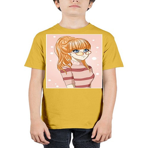 Beautiful and cool girl orange hair with glasses 105# - anime - Youth Tee Unisex