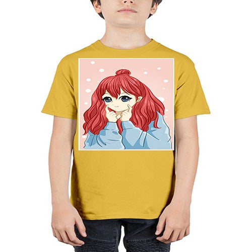 Beautiful and cute girl long red hair with jacket 150# - anime - Youth Tee Unisex