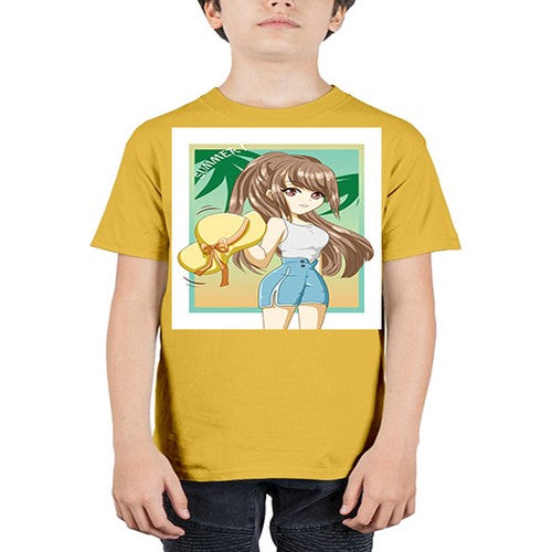 Beautiful and cute girl with hat on the beach in the summer 154# - anime - Youth Tee Unisex