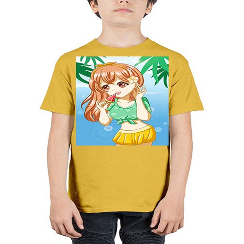 Beautiful and cute girl yellow hair with ice cream in beach in the summer 178# - anime - Youth Tee Unisex