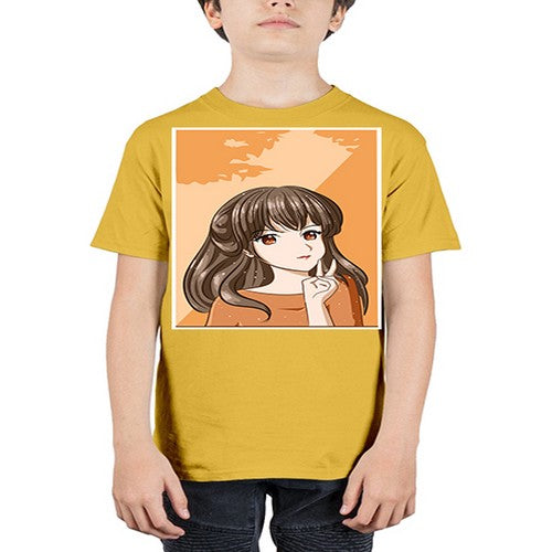 Beautiful and pretty girl long hair with orange background 100# - anime - Youth Tee Unisex