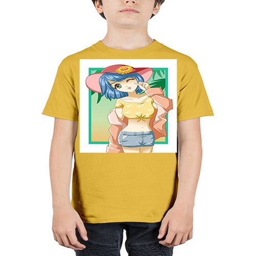 Beautiful and sexy girl on the beach with cute hat in summer 1# - anime - Youth Tee Unisex