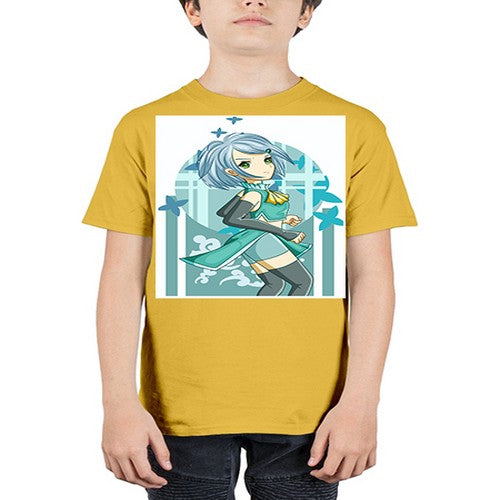 Beautiful girl blue hair with green clothes 161# - anime - Youth Tee Unisex