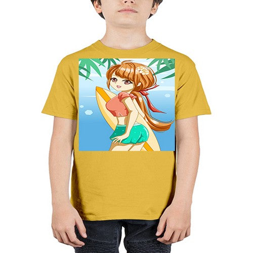 Beautiful girl with surfing board in summer 119# - anime - Youth Tee Unisex