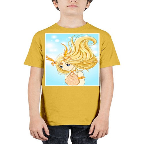 Beautiful queen with gold hair and gold horn crown 39# - anime - Youth Tee Unisex