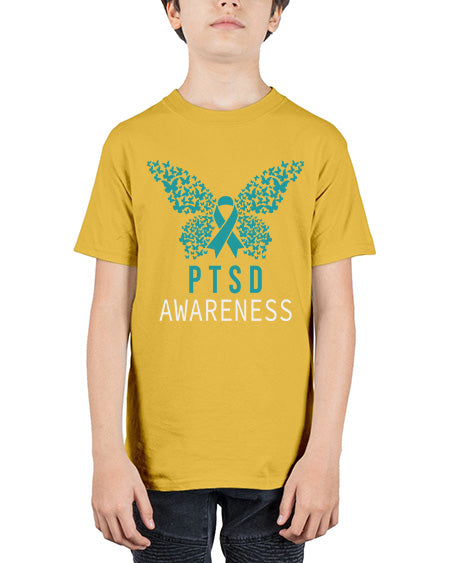 Butterfly PTSD Awareness Teal Ribbon 26# - PTSD - Youth Tee Unisex