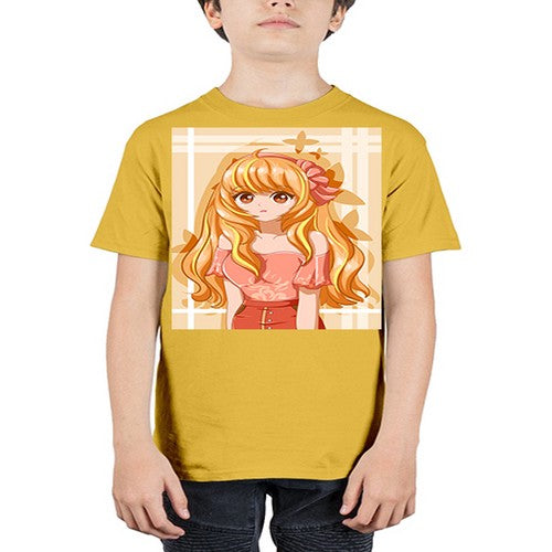 Cute and beautiful girl blonde hair with ribbon 110# - anime - Youth Tee Unisex