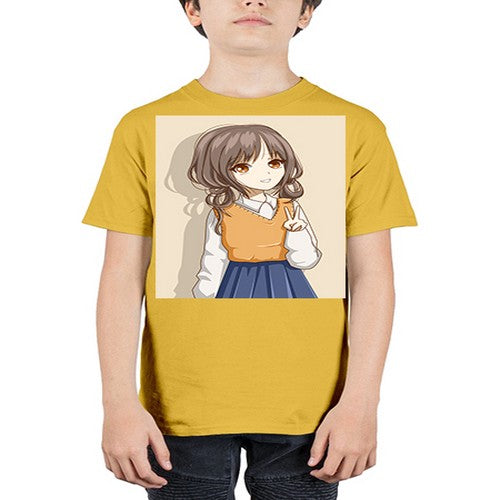 Cute and beautiful girl brown hair wearing uniform 71# - anime - Youth Tee Unisex