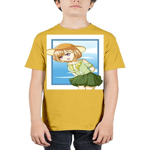 Cute and beautiful girl brown hair with green dress in the summer 159# - anime - Youth Tee Unisex