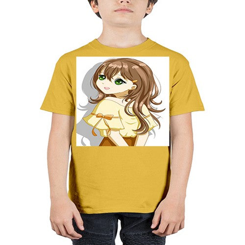 Cute and beautiful girl brown hair with yellow blouse 69# - anime - Youth Tee Unisex