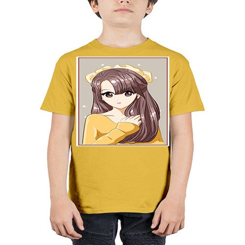 Cute and beautiful girl brown long hair and ribbon 136# - anime - Youth Tee Unisex