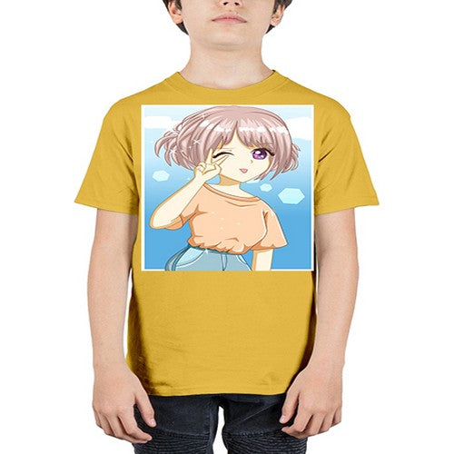 Cute and beautiful girl cream hair yellow shirt 29# - anime - Youth Tee Unisex