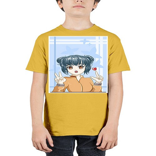 Cute and beautiful girl dark blue hair with love 74# - anime - Youth Tee Unisex