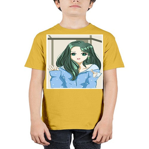 Cute and beautiful girl green long hair 134# - anime - Youth Tee Unisex