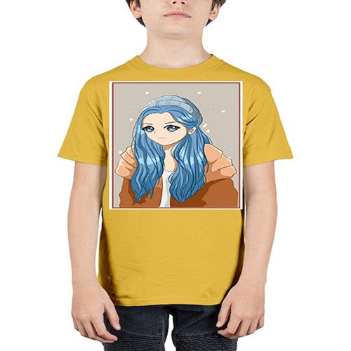 Cute and beautiful girl long blue hair in the winter 142# - anime - Youth Tee Unisex